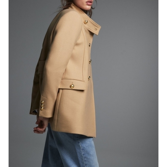 ZARA gold button wool blend coat Sz-XL - Picture 3 of 12